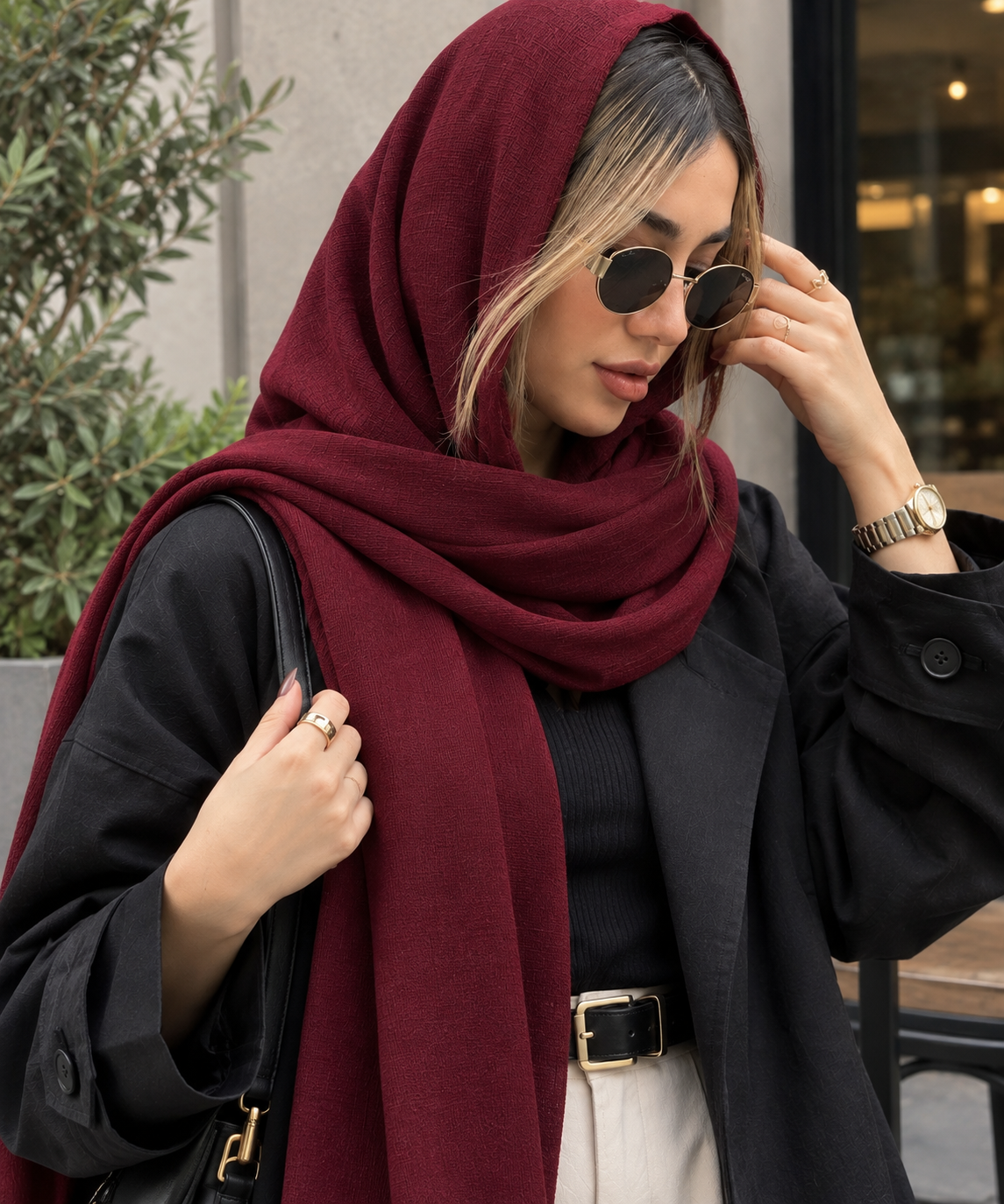 شال بافت زرشکی زنانه